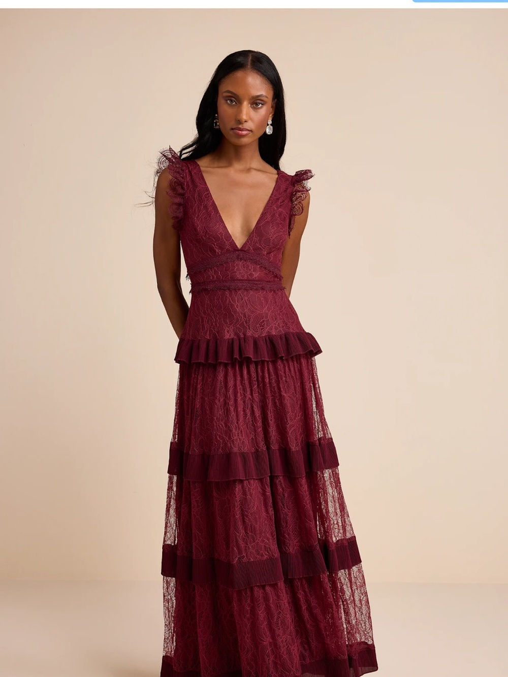 Marvelous Darling Burgundy Ruffled Tiered Maxi Dress Medium